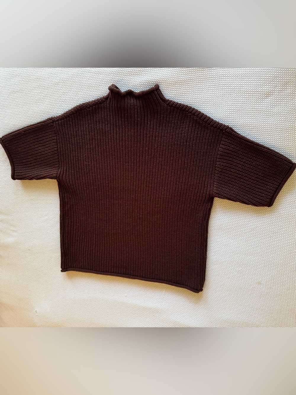 PETAL & PUP Remi Chocolate Brown Ribbed Mock Neck Sweater 1/2 Sleeve - Picture 9 of 14
